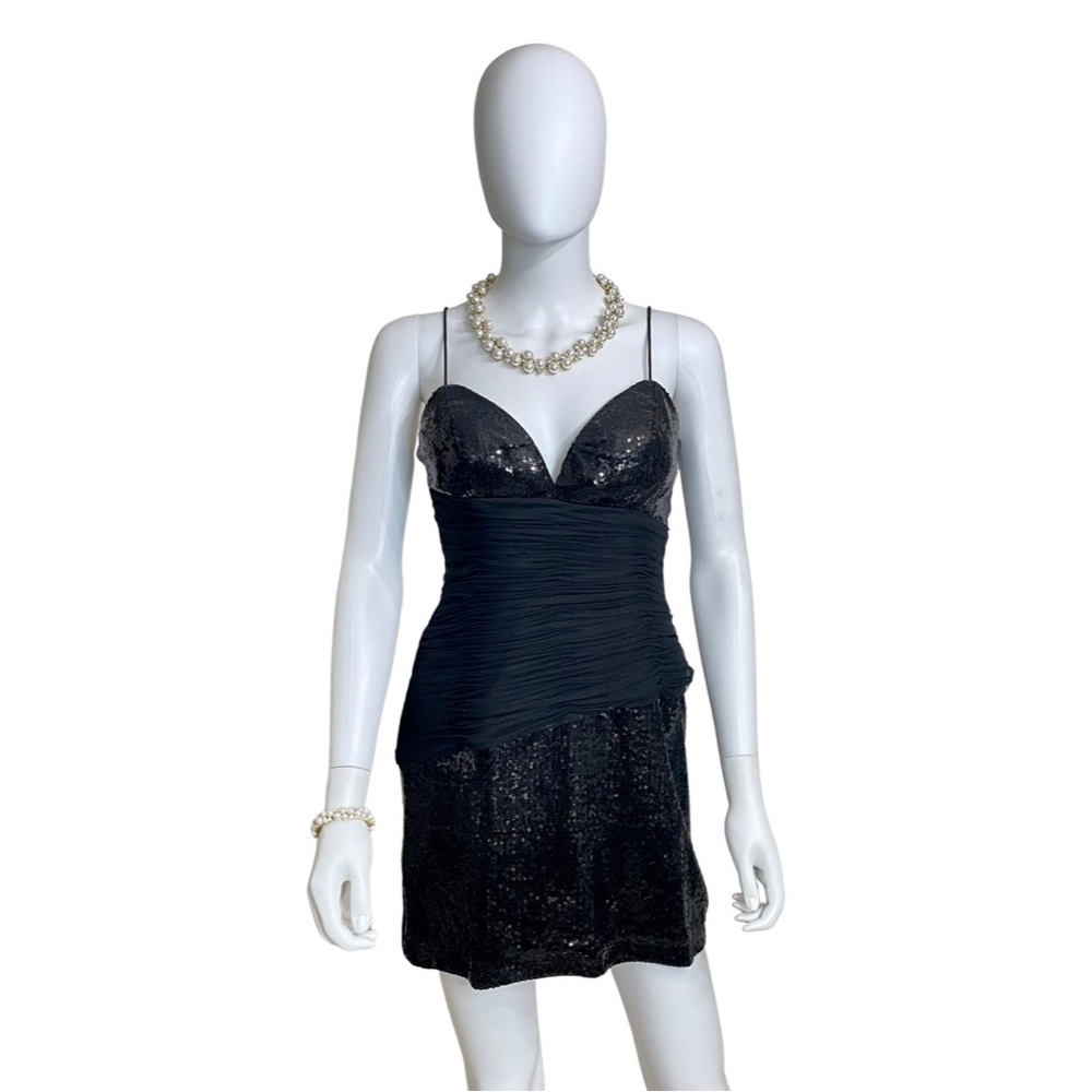 BASIX II Black Sequin Dress with Net Rousch Waist - Picture 2 of 7
